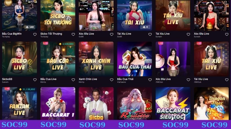 Đẳng cấp quốc tế với trò chơi đình đám casino SOC99
